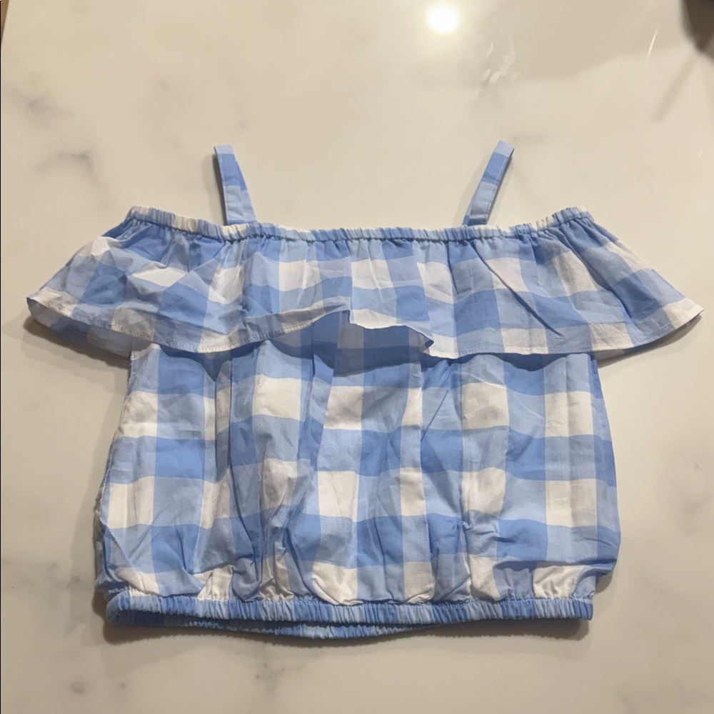 Janie and Jack Blue and White Plaid Off-Shoulder Top: Girls Size 7(NWT)